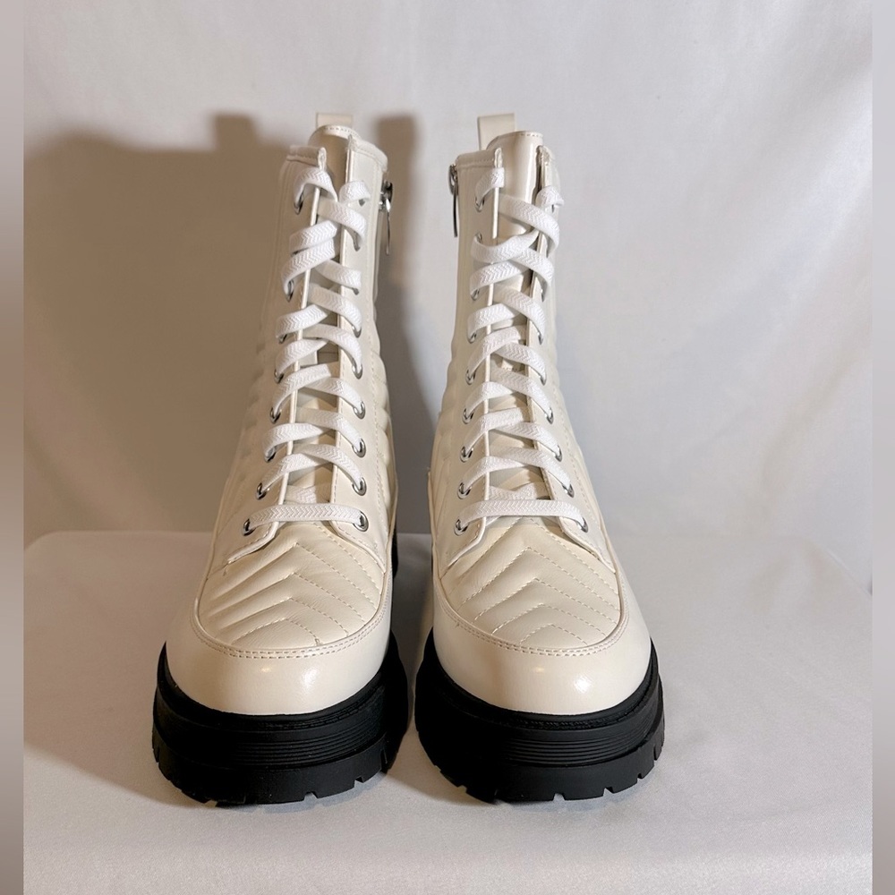 Marc Fisher Pierce Combat Boots Ivory Quilted Chunky Heel